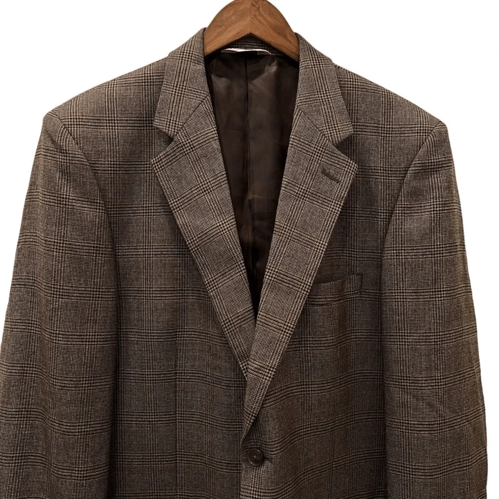 Gerald Austin Plaid Sport Coat Blazer 42 R Regular Brown